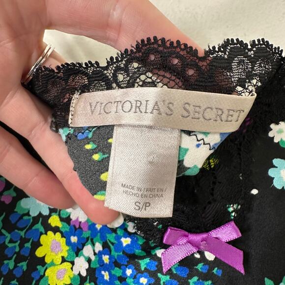 Sm Y2K Victorias Secret Black Floral Satin Lace Slip Dress Coquette Bow Romantic - Picture 4 of 6
